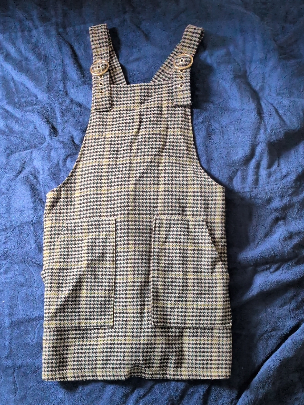 Forever 21 Checked Pinafore Dress in Beige, Black & Green